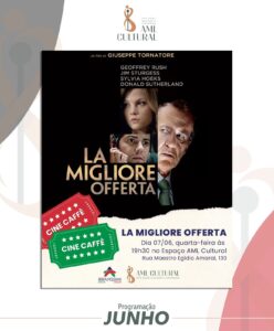 O filme "La Migliore Offerta”, de Giuseppe Tornatore, é a atração deste dia 7 de junho em mais uma sessão do Cine Caffe. 